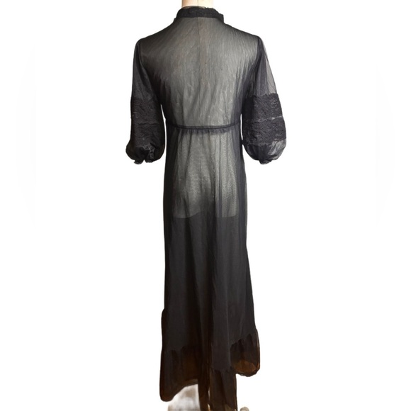 Vintage Sheer Black Lace Robe Retro Romantic Flirty Classy Fairy Size S - Picture 2 of 6